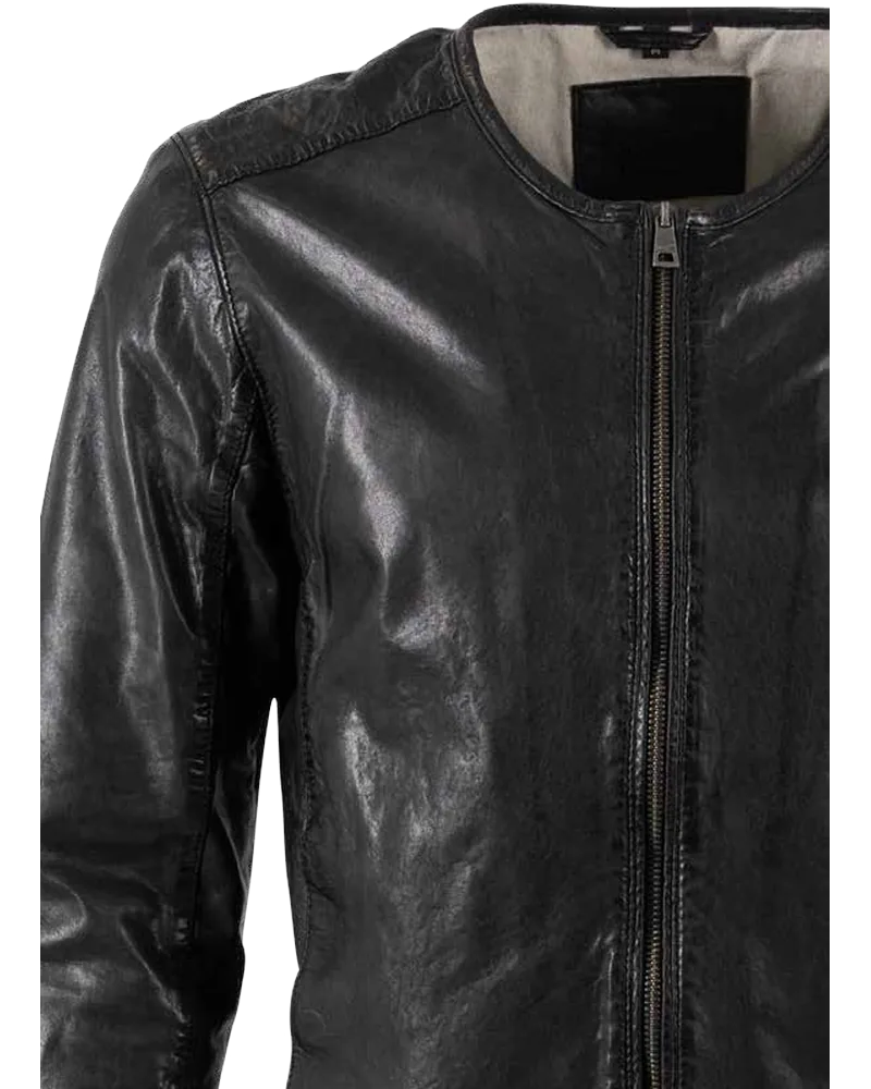 MMBari collarless leather biker jacket by Mauritius